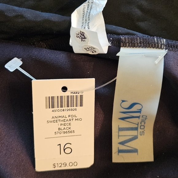 Chico’s Swim Animal Foil Black Gray Sweetheart Mio One Piece Swimsuit Sz 16 NWT - Picture 12 of 15